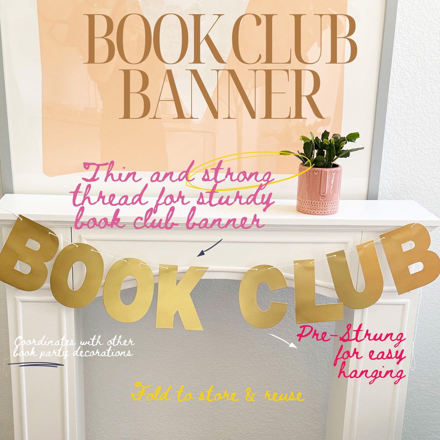 Book Club Decorations 5 Foot Paper Book Banner Garland - Gold I Love Reading Decor For In My Reading Era Birthday Party, Reading Baby Showers & Bridal Showers