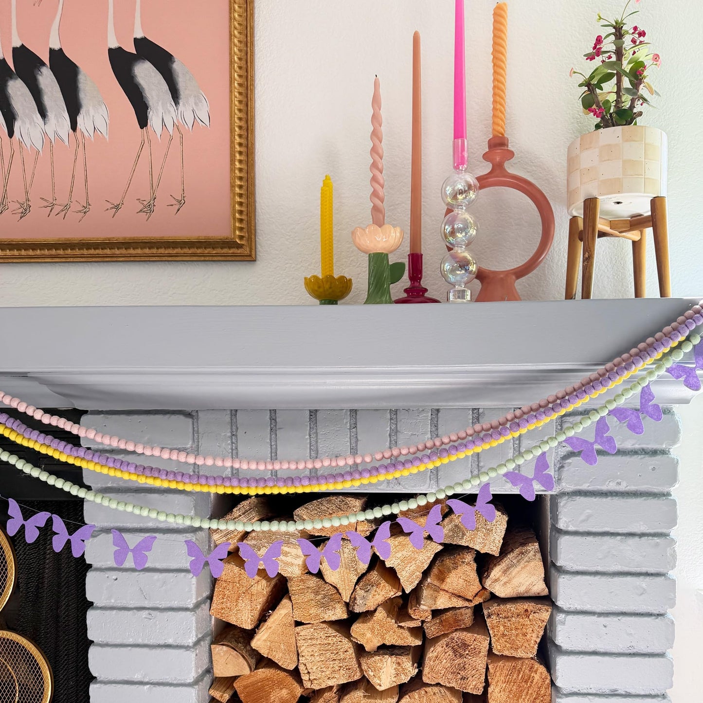 Black Butterfly Garland, Pre-Strung Felt Butterfly Birthday Decorations, 9 feet prestrung Felt Hanging Halloween Party Decorations