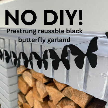 Black Butterfly Garland, Pre-Strung Felt Butterfly Birthday Decorations, 9 feet prestrung Felt Hanging Halloween Party Decorations