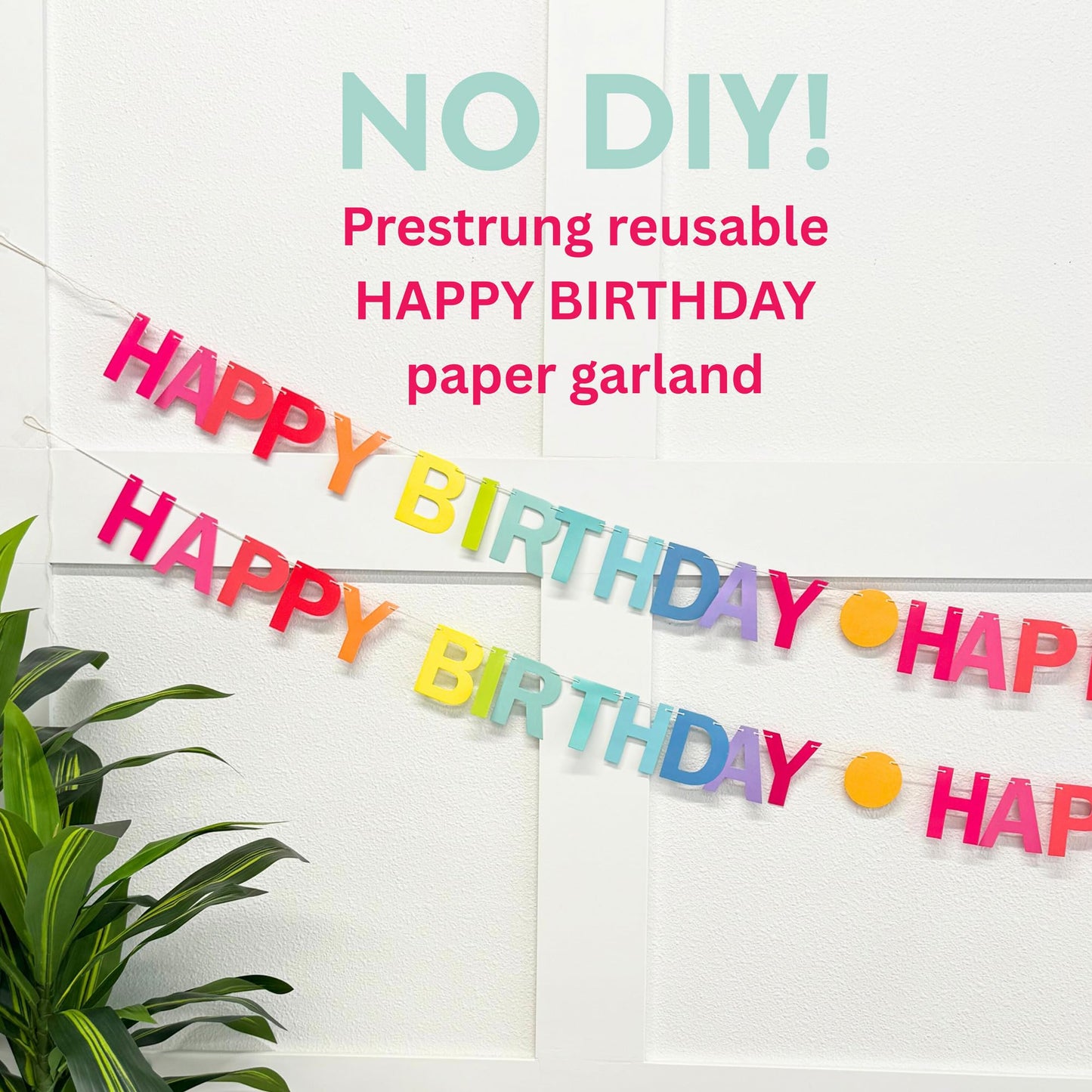 Happy Birthday Garland (No-DIY!) Rainbow Pre Strung Happy Birthday Banner 12 Ft Long Rainbow Party Decorations, Reusable Colorful Letter Sign