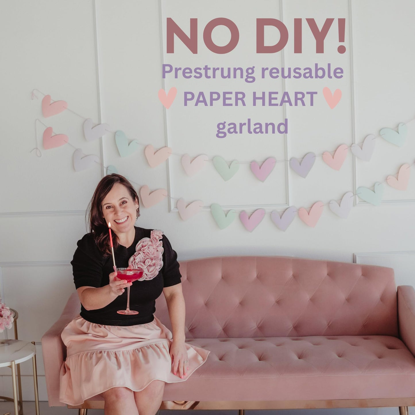 Paper Heart Garland Pre Strung (No DIY!) Heart Party Decorations, Pastel Paper Banner for Baby Showers, Weddings, Anniversary Parties and Valentines Day Decorations