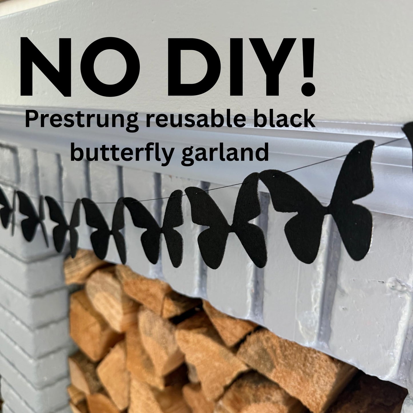 Black Butterfly Garland, Pre-Strung Felt Butterfly Birthday Decorations, 9 feet prestrung Felt Hanging Halloween Party Decorations