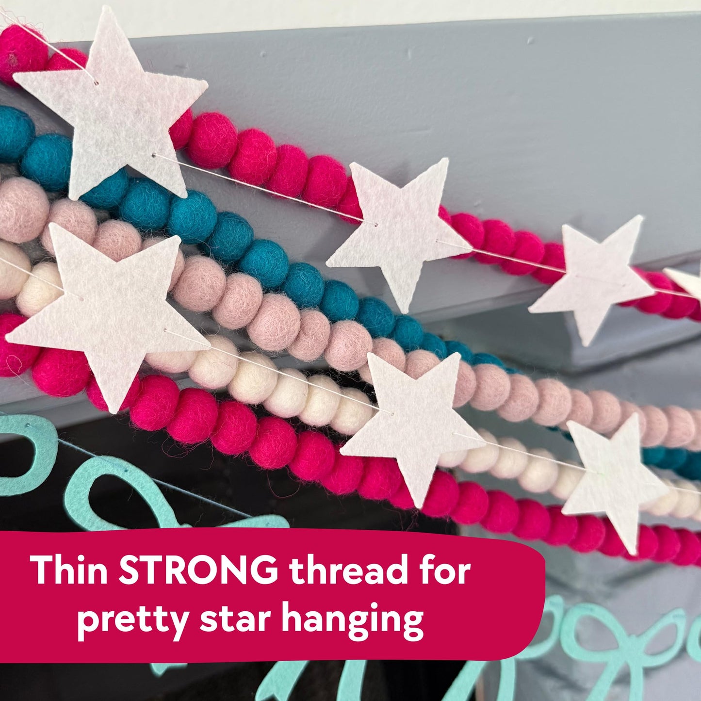 White Felt Star Garland – 2 Banners (12 Feet Total!) Prestrung Star Banner for Party, Nursery, or Christmas Garland Decor Bright Felt Party Decorations