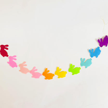 Easter Garland Cute Bunny Garland 10 Pre-Strung Rainbow Bunnies 5 Foot Easter Felt Garland Bunny Party Decorations, Rabbit Shower, Birthday Party Banners for Mantle, Tree, Classroom, and Wall Decor,
