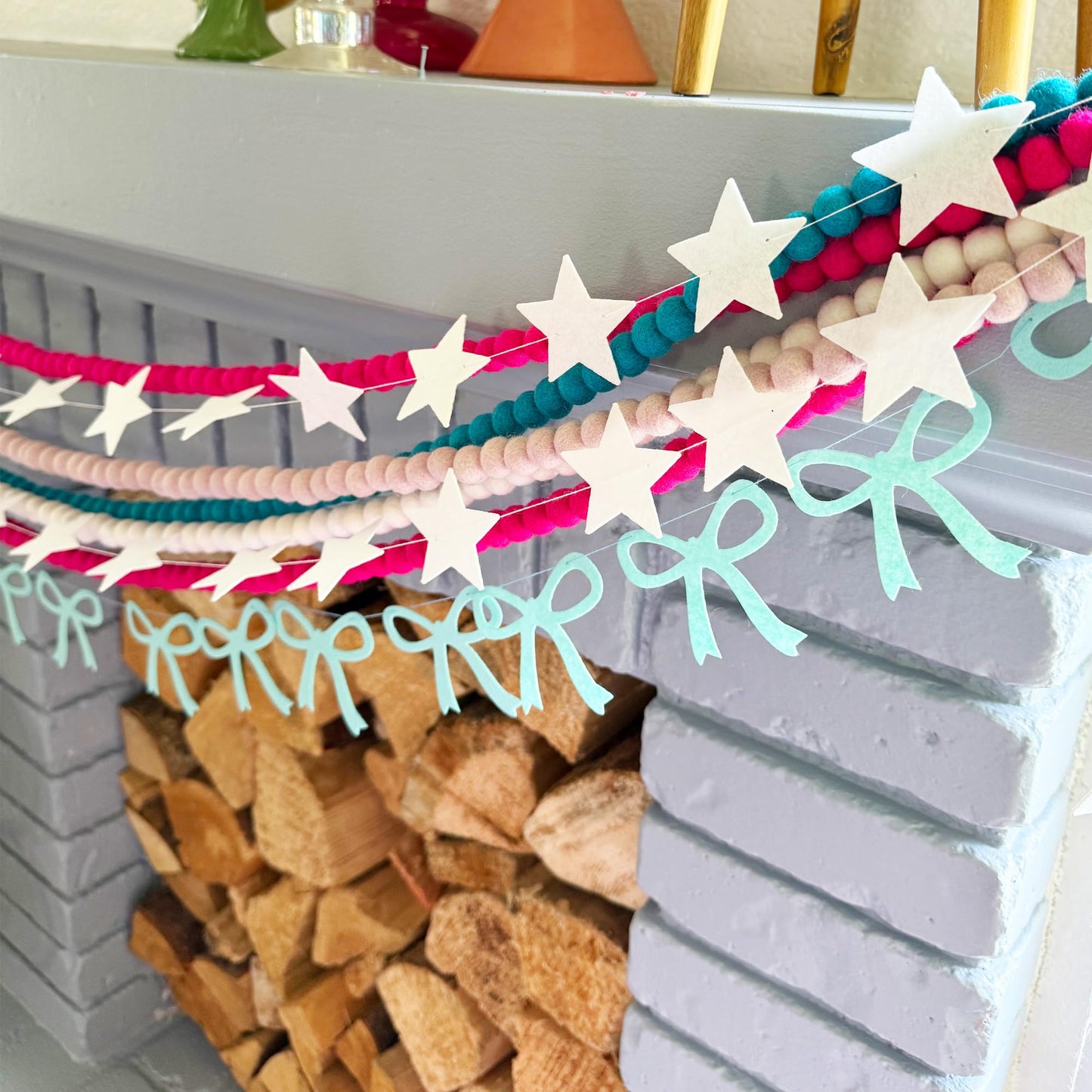 White Felt Star Garland – 2 Banners (12 Feet Total!) Prestrung Star Banner for Party, Nursery, or Christmas Garland Decor Bright Felt Party Decorations
