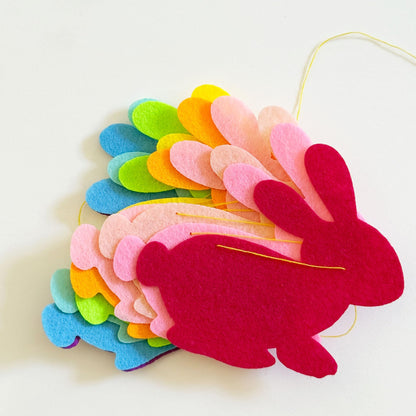 Easter Garland Cute Bunny Garland 10 Pre-Strung Rainbow Bunnies 5 Foot Easter Felt Garland Bunny Party Decorations, Rabbit Shower, Birthday Party Banners for Mantle, Tree, Classroom, and Wall Decor,