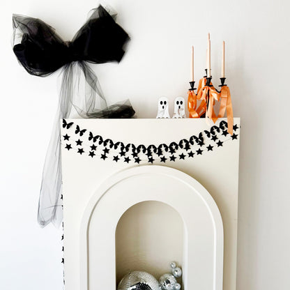 Black Butterfly Garland, Pre-Strung Felt Butterfly Birthday Decorations, 9 feet prestrung Felt Hanging Halloween Party Decorations