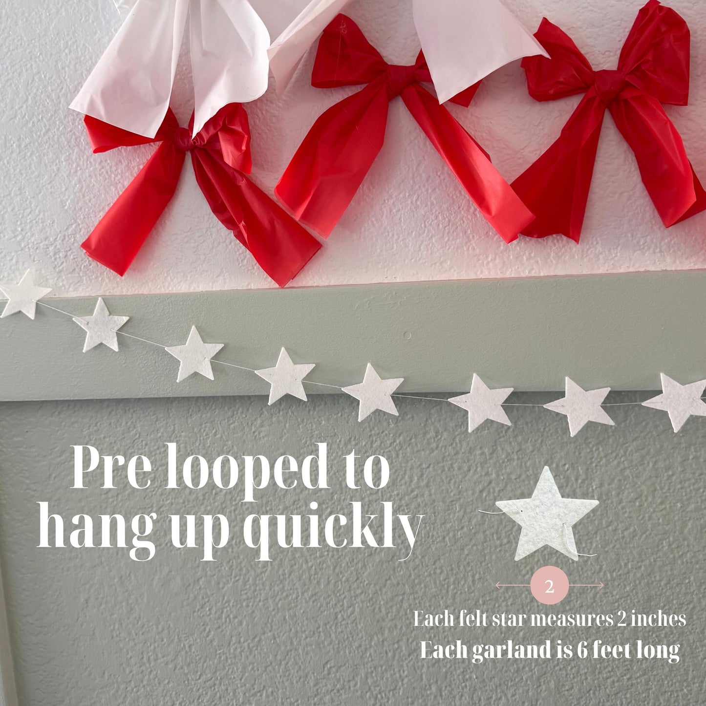 White Felt Star Garland – 2 Banners (12 Feet Total!) Prestrung Star Banner for Party, Nursery, or Christmas Garland Decor Bright Felt Party Decorations