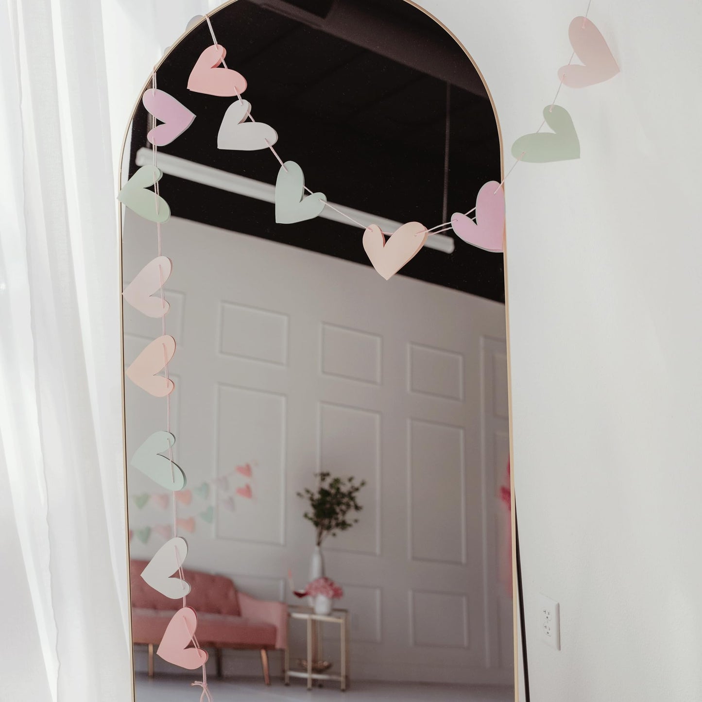 Paper Heart Garland Pre Strung (No DIY!) Heart Party Decorations, Pastel Paper Banner for Baby Showers, Weddings, Anniversary Parties and Valentines Day Decorations