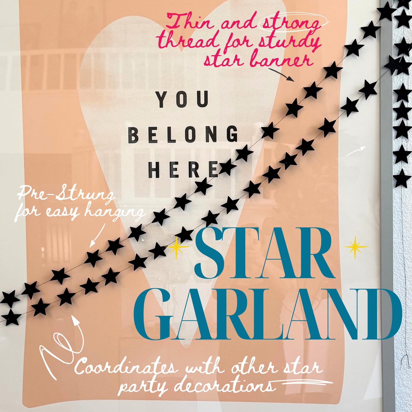 White Felt Star Garland – 2 Banners (12 Feet Total!) Prestrung Star Banner for Party, Nursery, or Christmas Garland Decor Bright Felt Party Decorations