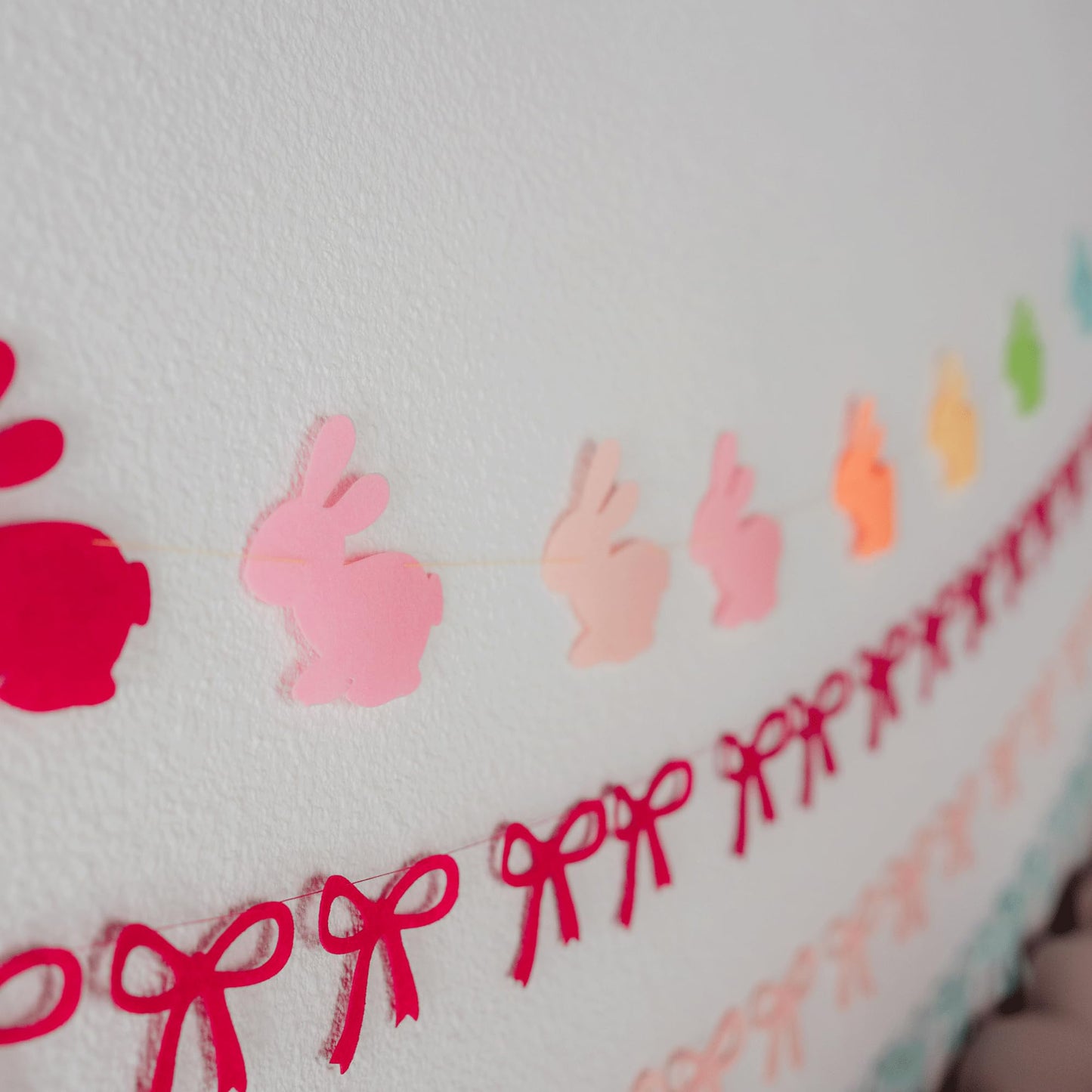 Easter Garland Cute Bunny Garland 10 Pre-Strung Rainbow Bunnies 5 Foot Easter Felt Garland Bunny Party Decorations, Rabbit Shower, Birthday Party Banners for Mantle, Tree, Classroom, and Wall Decor,