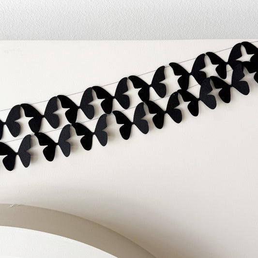 Black Butterfly Garland, Pre-Strung Felt Butterfly Birthday Decorations, 9 feet prestrung Felt Hanging Halloween Party Decorations