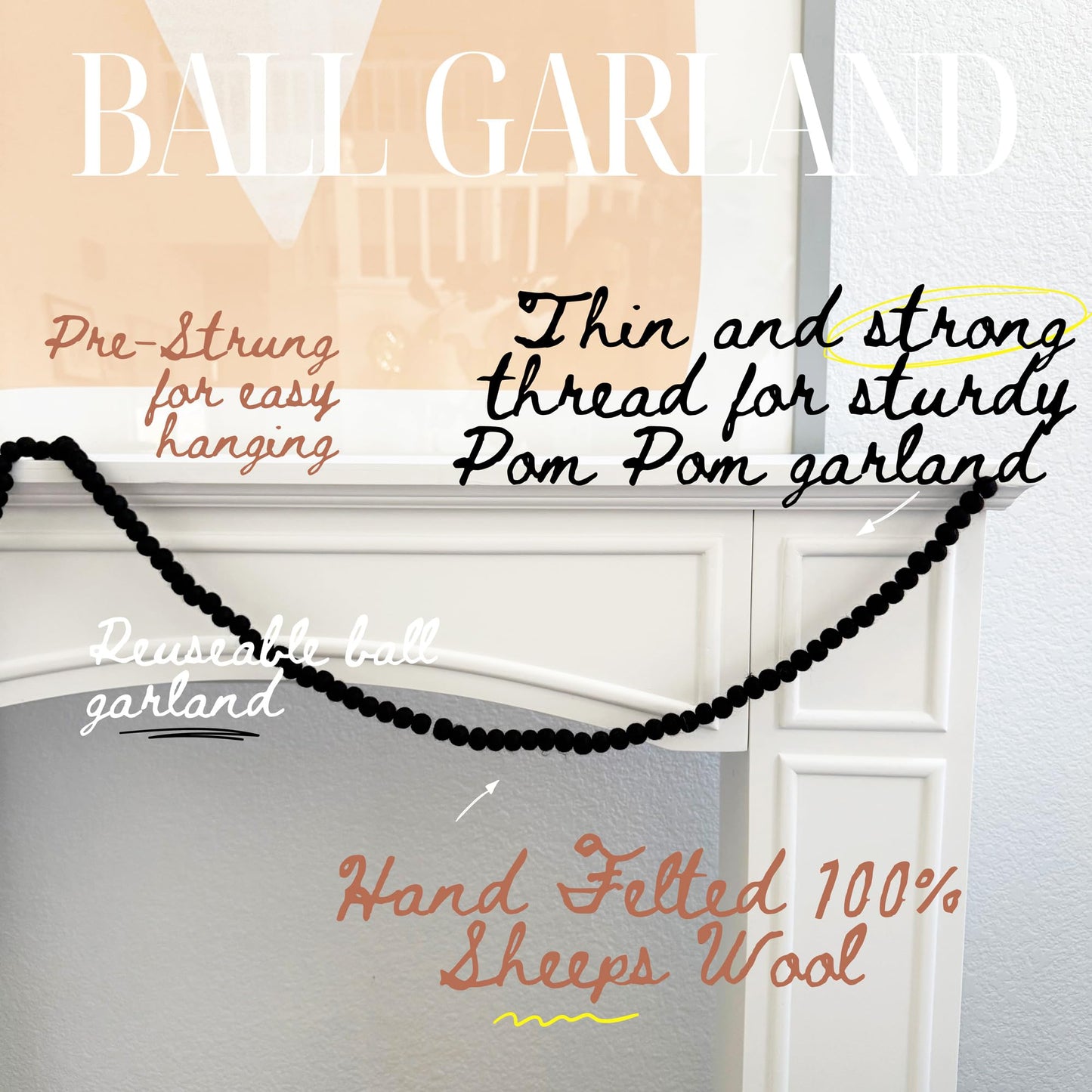 Mini Felt Ball Garland 115 100% Wool Ball Pom Pom Garland for Birthday Party Decor, Spring Banner, Bridal Shower