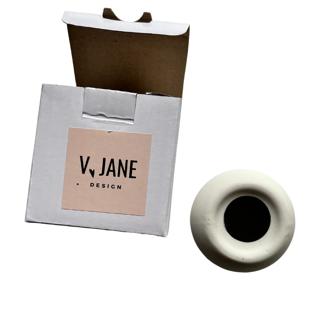 V JANE DESIGN Ceramic Matchstick Holder with Striker. Fireplace Match Holder, Bathroom Match Storage jar. Farmhouse Bathroom Decor Designed in USA.