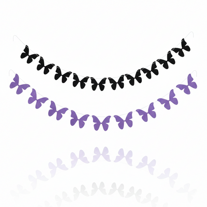 Black Butterfly Garland, Pre-Strung Felt Butterfly Birthday Decorations, 9 feet prestrung Felt Hanging Halloween Party Decorations