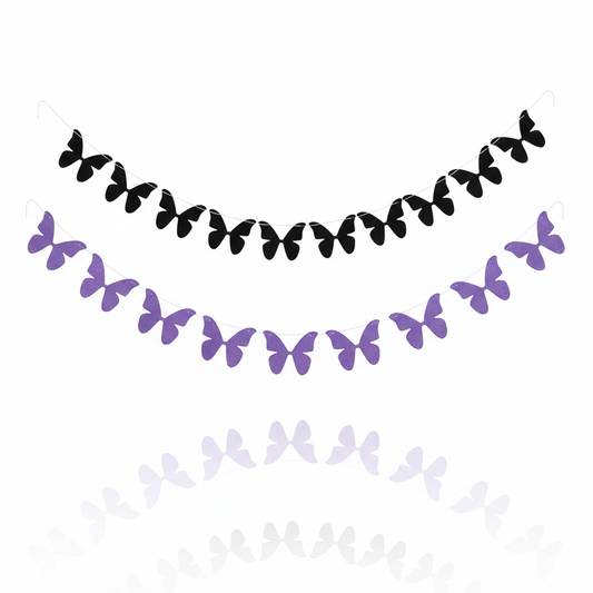 Black Butterfly Garland, Pre-Strung Felt Butterfly Birthday Decorations, 9 feet prestrung Felt Hanging Halloween Party Decorations