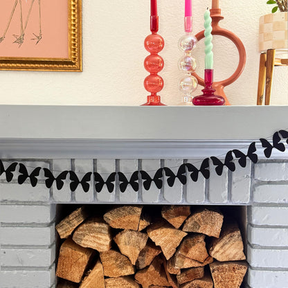 Black Butterfly Garland, Pre-Strung Felt Butterfly Birthday Decorations, 9 feet prestrung Felt Hanging Halloween Party Decorations