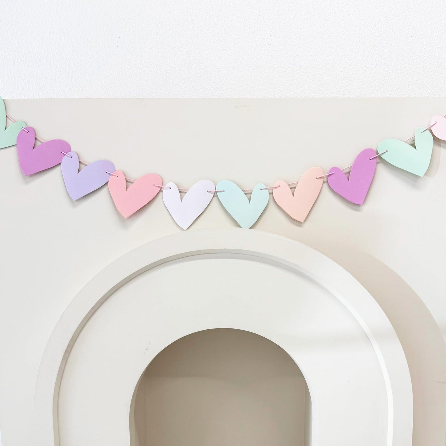 Paper Heart Garland Pre Strung (No DIY!) Heart Party Decorations, Pastel Paper Banner for Baby Showers, Weddings, Anniversary Parties and Valentines Day Decorations