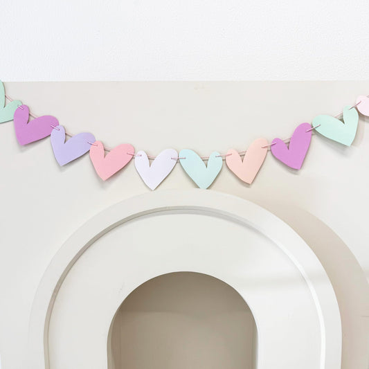 Paper Heart Garland Pre Strung (No DIY!) Heart Party Decorations, Pastel Paper Banner for Baby Showers, Weddings, Anniversary Parties and Valentines Day Decorations