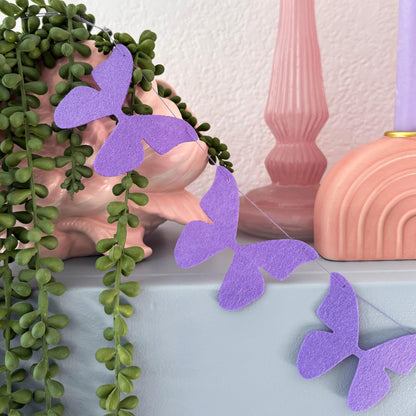 Black Butterfly Garland, Pre-Strung Felt Butterfly Birthday Decorations, 9 feet prestrung Felt Hanging Halloween Party Decorations