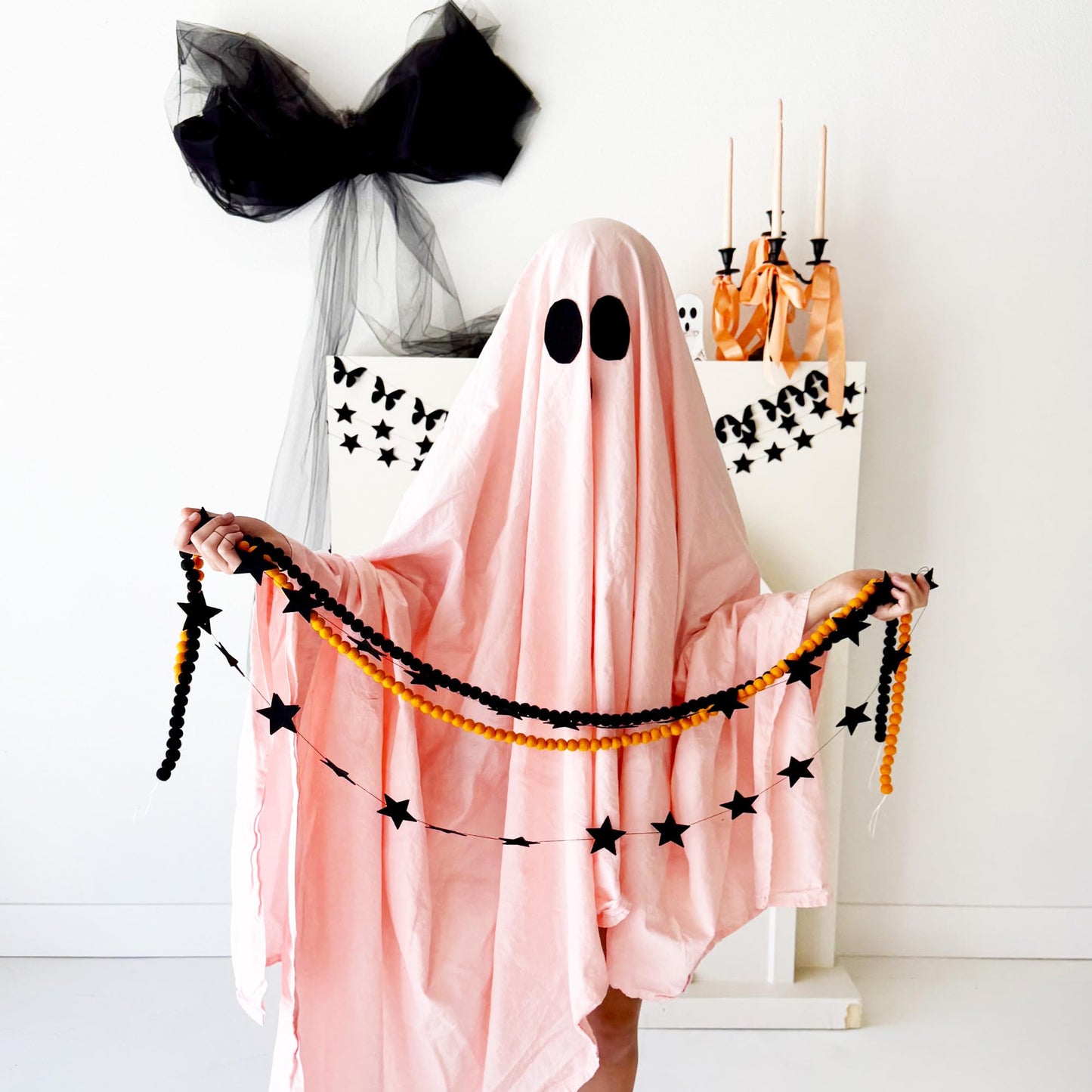 Black Butterfly Garland, Pre-Strung Felt Butterfly Birthday Decorations, 9 feet prestrung Felt Hanging Halloween Party Decorations