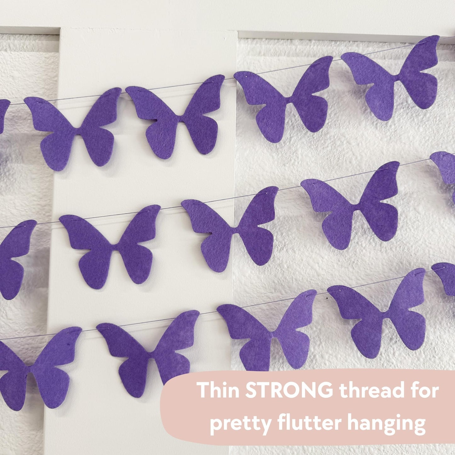Black Butterfly Garland, Pre-Strung Felt Butterfly Birthday Decorations, 9 feet prestrung Felt Hanging Halloween Party Decorations