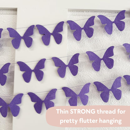 Black Butterfly Garland, Pre-Strung Felt Butterfly Birthday Decorations, 9 feet prestrung Felt Hanging Halloween Party Decorations