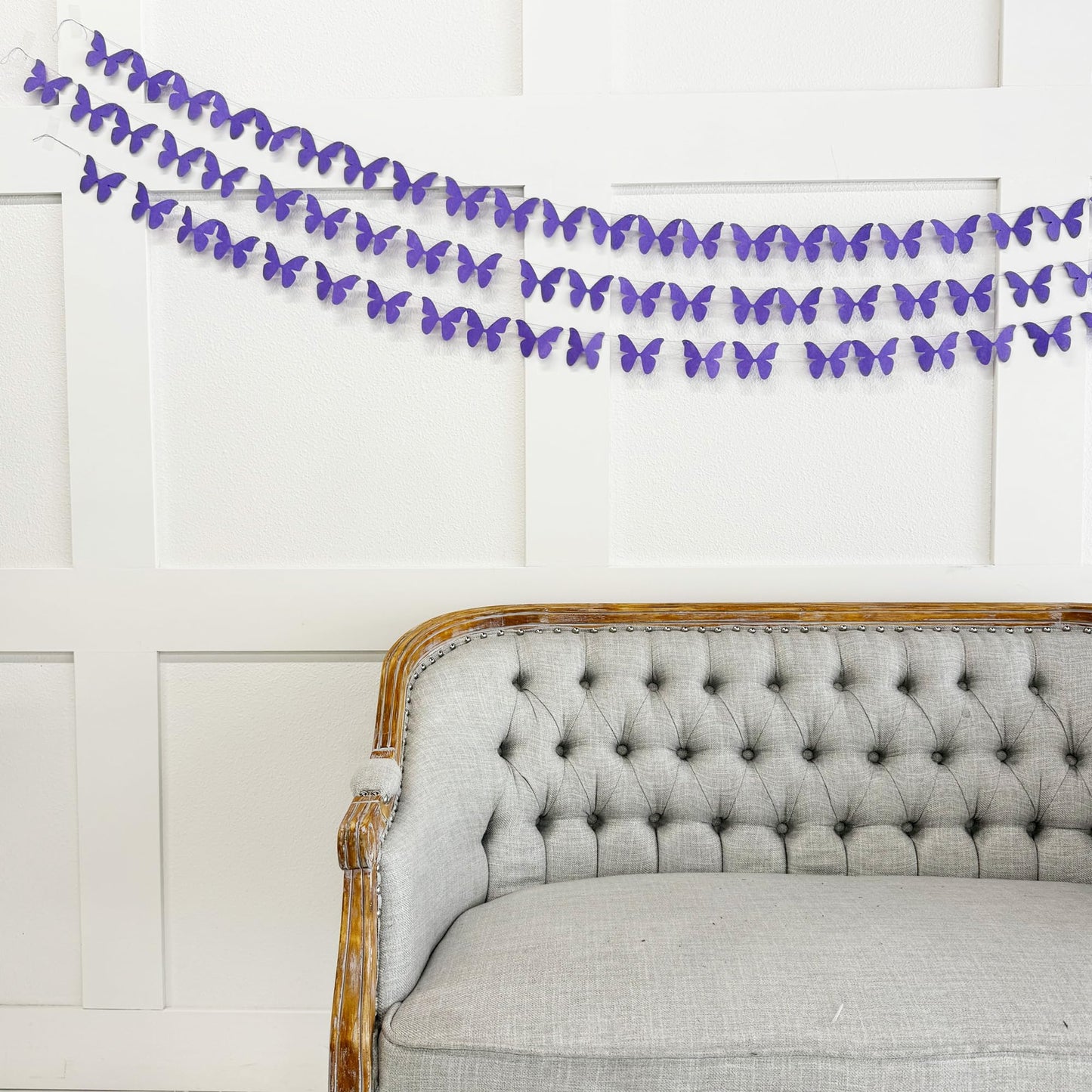 Black Butterfly Garland, Pre-Strung Felt Butterfly Birthday Decorations, 9 feet prestrung Felt Hanging Halloween Party Decorations