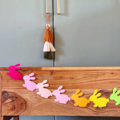 Easter Garland Cute Bunny Garland 10 Pre-Strung Rainbow Bunnies 5 Foot Easter Felt Garland Bunny Party Decorations, Rabbit Shower, Birthday Party Banners for Mantle, Tree, Classroom, and Wall Decor,