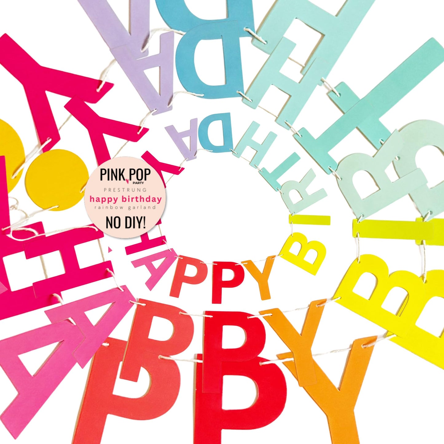 Happy Birthday Garland (No-DIY!) Rainbow Pre Strung Happy Birthday Banner 12 Ft Long Rainbow Party Decorations, Reusable Colorful Letter Sign