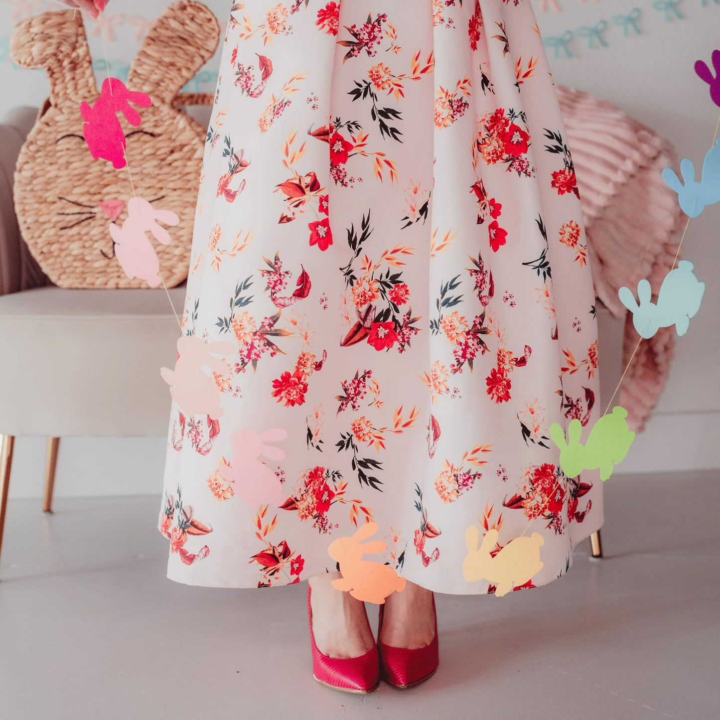 Easter Garland Cute Bunny Garland 10 Pre-Strung Rainbow Bunnies 5 Foot Easter Felt Garland Bunny Party Decorations, Rabbit Shower, Birthday Party Banners for Mantle, Tree, Classroom, and Wall Decor,