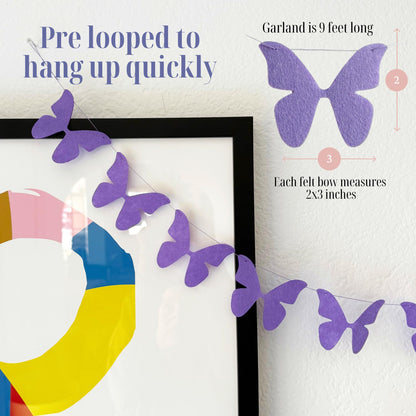 Black Butterfly Garland, Pre-Strung Felt Butterfly Birthday Decorations, 9 feet prestrung Felt Hanging Halloween Party Decorations