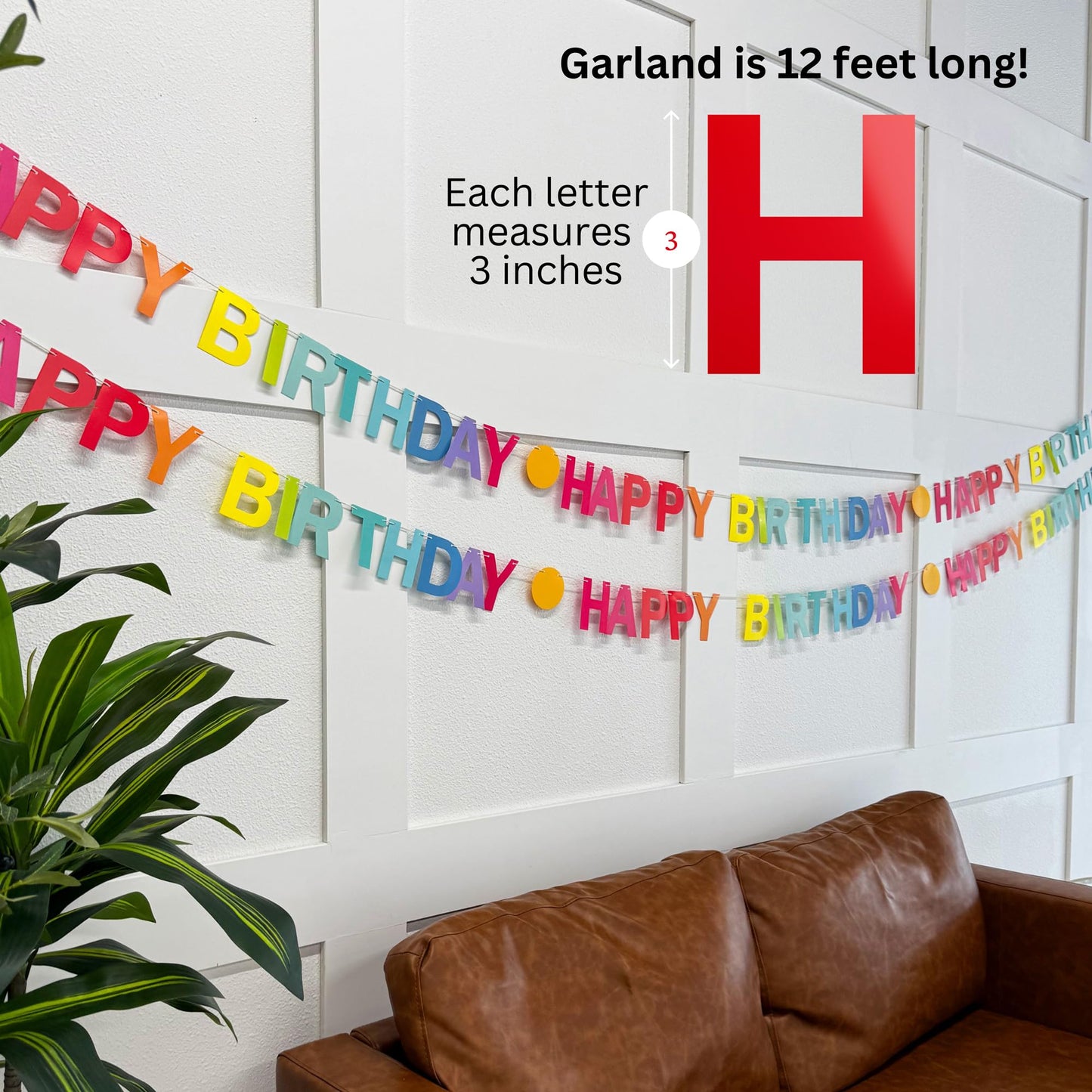 Happy Birthday Garland (No-DIY!) Rainbow Pre Strung Happy Birthday Banner 12 Ft Long Rainbow Party Decorations, Reusable Colorful Letter Sign