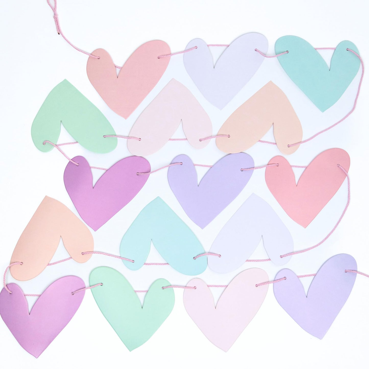 Paper Heart Garland Pre Strung (No DIY!) Heart Party Decorations, Pastel Paper Banner for Baby Showers, Weddings, Anniversary Parties and Valentines Day Decorations