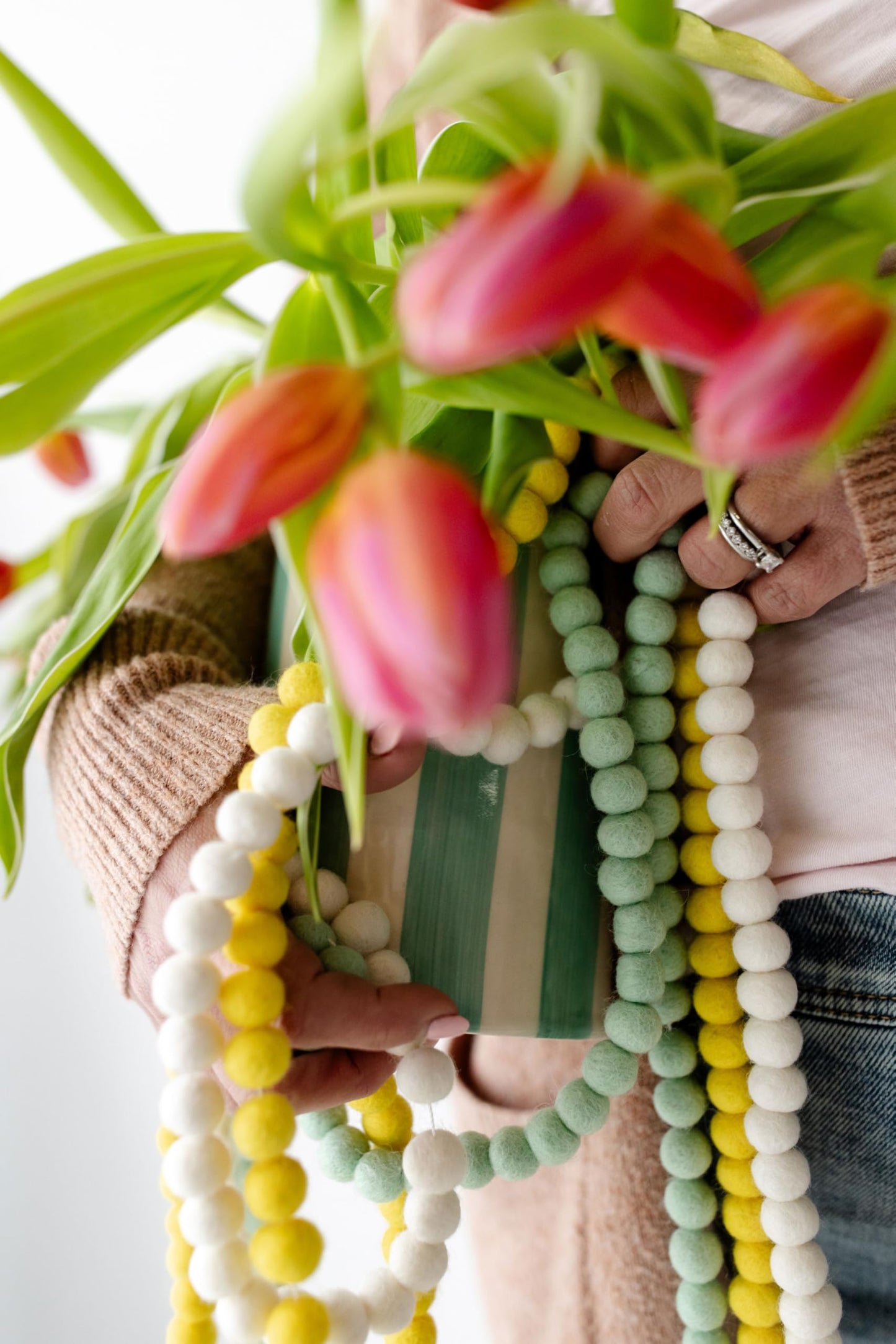 Mini Felt Ball Garland 115 100% Wool Ball Pom Pom Garland for Birthday Party Decor, Spring Banner, Bridal Shower