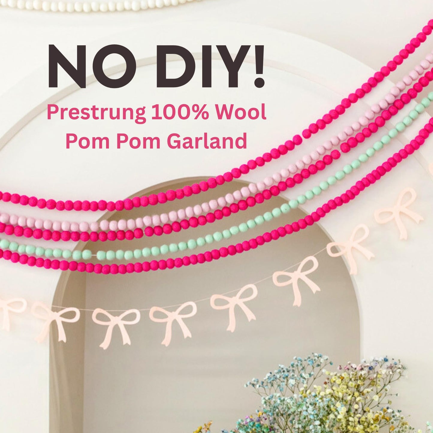 Mini Felt Ball Garland 115 100% Wool Ball Pom Pom Garland for Birthday Party Decor, Spring Banner, Bridal Shower